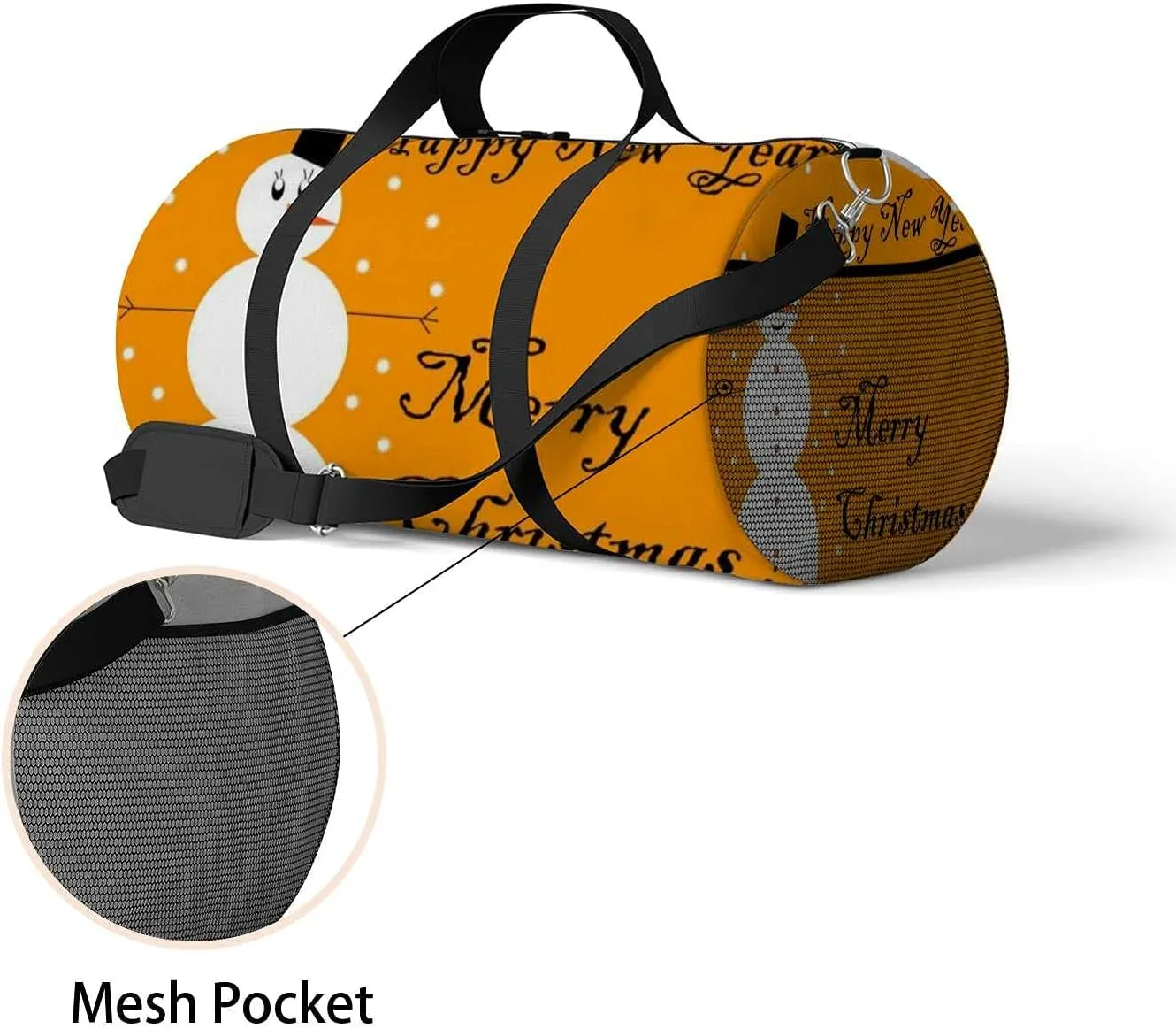 Sports Gym Bag for Women and Men Waterproof Bright Christmas Snowman Orange Duffel Bag Lightweight Carryon Traveling Boarding Gripsack