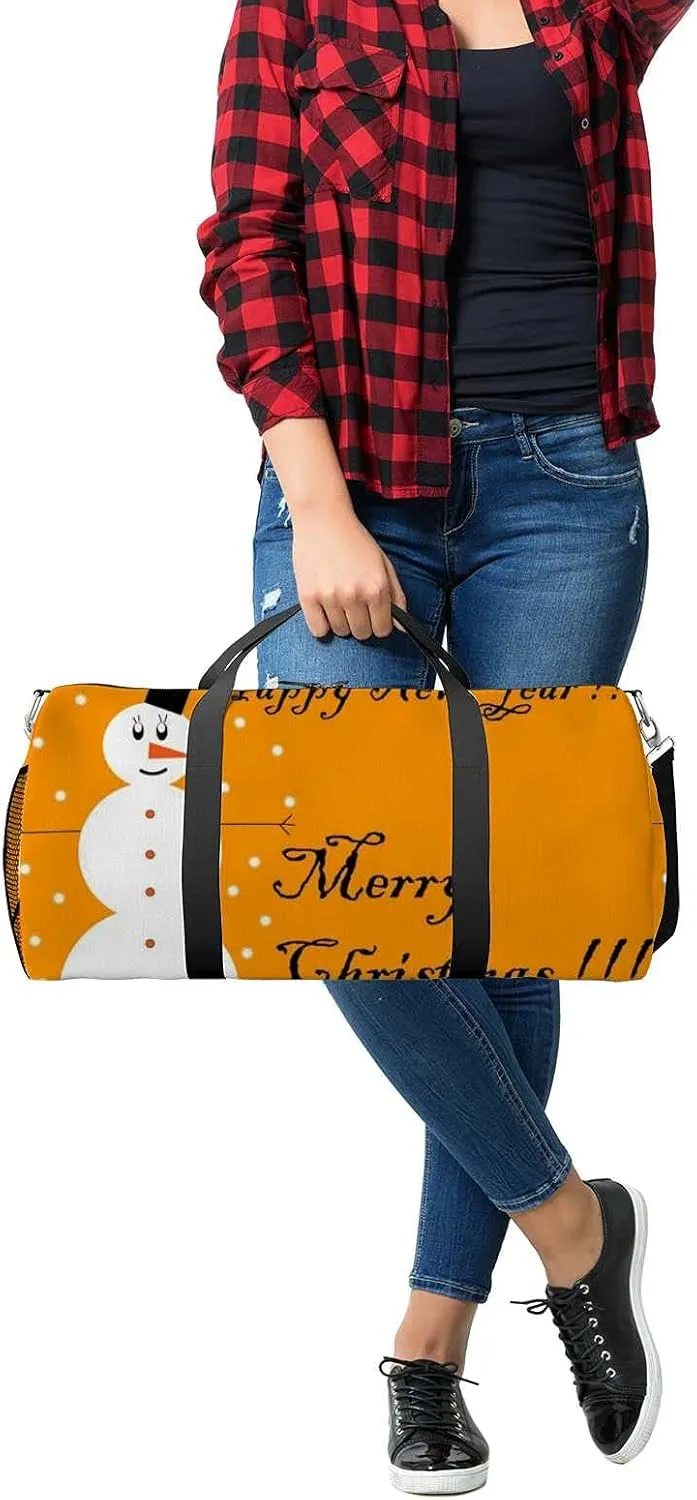Sports Gym Bag for Women and Men Waterproof Bright Christmas Snowman Orange Duffel Bag Lightweight Carryon Traveling Boarding Gripsack