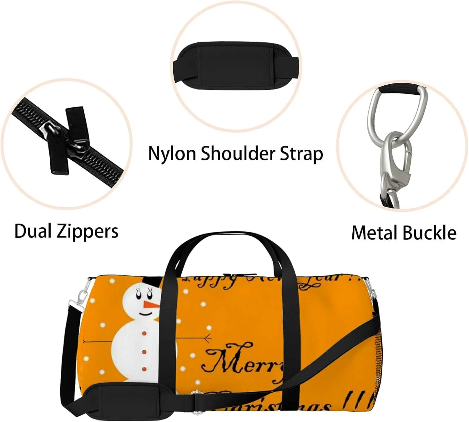 Sports Gym Bag for Women and Men Waterproof Bright Christmas Snowman Orange Duffel Bag Lightweight Carryon Traveling Boarding Gripsack