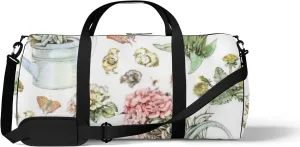 Sports Gym Bag for Women and Men Waterproof Bright Hand Drawn Flora Duffel Bag Lightweight Carryon Traveling Boarding Gripsack