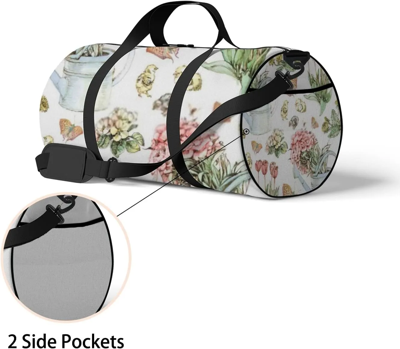 Sports Gym Bag for Women and Men Waterproof Bright Hand Drawn Flora Duffel Bag Lightweight Carryon Traveling Boarding Gripsack