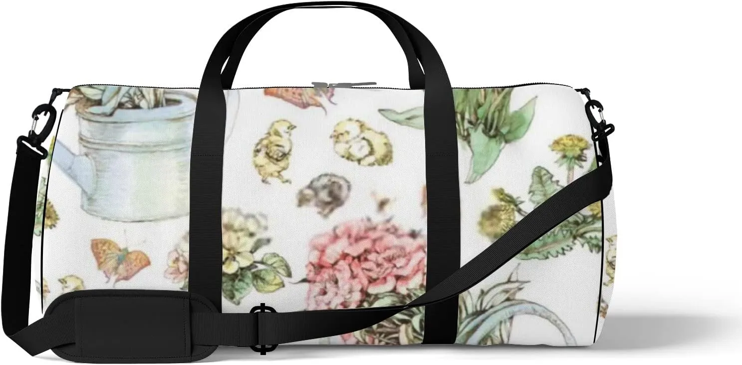 Sports Gym Bag for Women and Men Waterproof Bright Hand Drawn Flora Duffel Bag Lightweight Carryon Traveling Boarding Gripsack