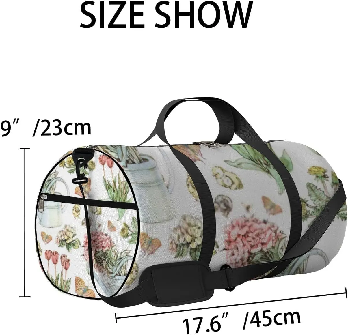 Sports Gym Bag for Women and Men Waterproof Bright Hand Drawn Flora Duffel Bag Lightweight Carryon Traveling Boarding Gripsack