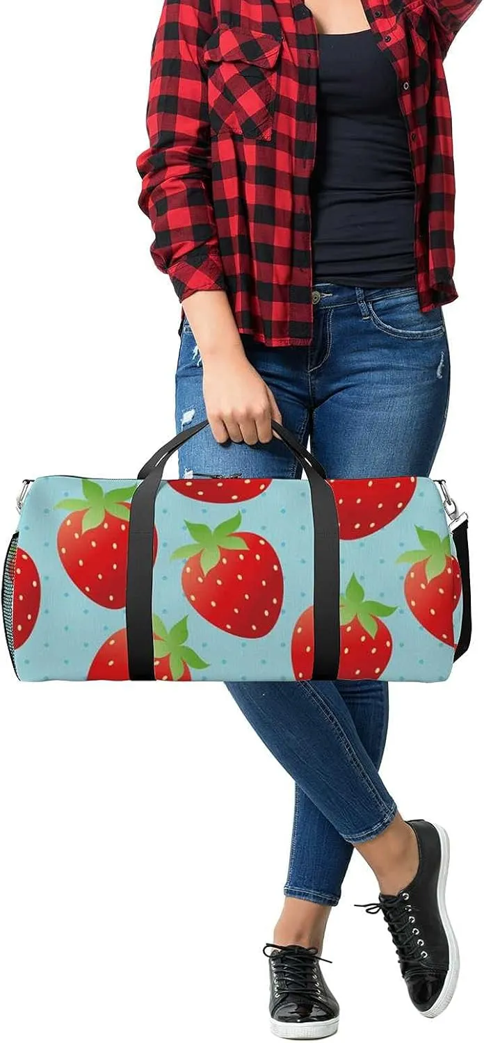 Sports Gym Bag for Women and Men Waterproof Bright Strawberry Duffel Bag Lightweight Carryon Traveling Boarding Gripsack