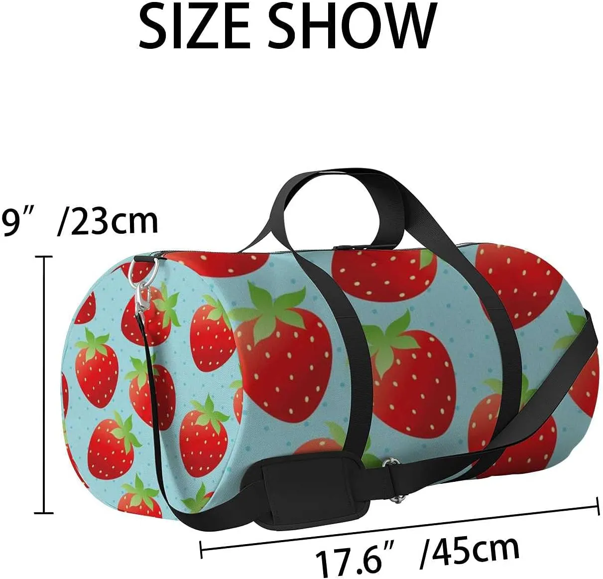 Sports Gym Bag for Women and Men Waterproof Bright Strawberry Duffel Bag Lightweight Carryon Traveling Boarding Gripsack
