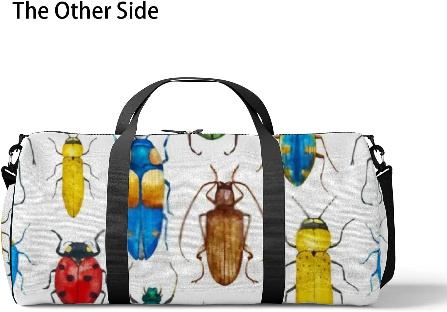 Sports Gym Bag for Women and Men Waterproof Bright Watercolor Beetles White Duffel Bag Lightweight Carryon Traveling Boarding Gripsack