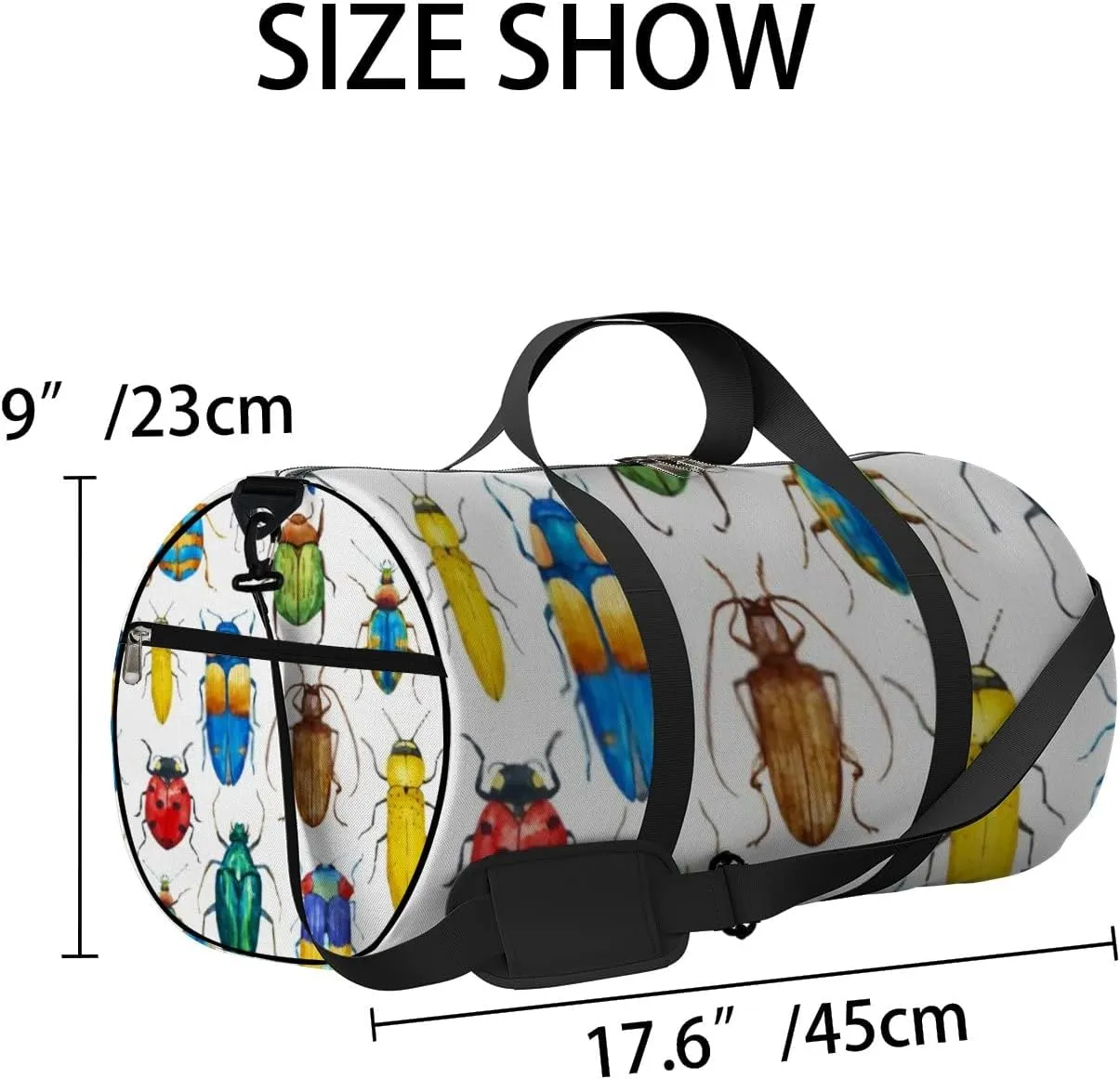 Sports Gym Bag for Women and Men Waterproof Bright Watercolor Beetles White Duffel Bag Lightweight Carryon Traveling Boarding Gripsack