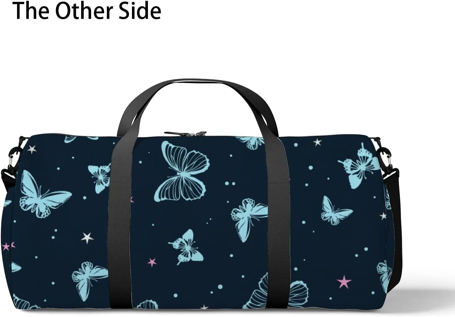 Sports Gym Bag for Women and Men Waterproof Butterflies Pattern Blue Duffel Bag Lightweight Carryon Traveling Boarding Gripsack
