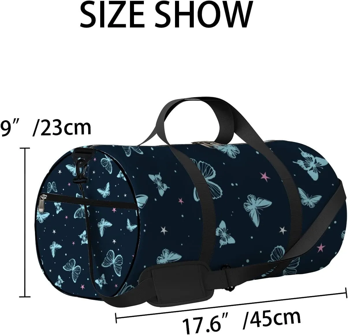 Sports Gym Bag for Women and Men Waterproof Butterflies Pattern Blue Duffel Bag Lightweight Carryon Traveling Boarding Gripsack