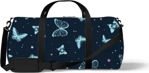 Sports Gym Bag for Women and Men Waterproof Butterflies Pattern Blue Duffel Bag Lightweight Carryon Traveling Boarding Gripsack