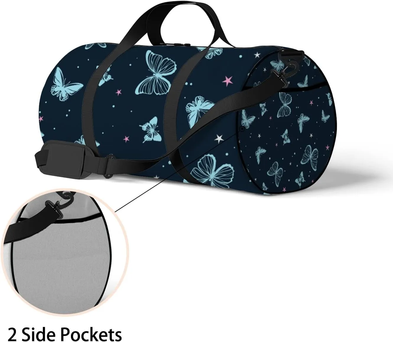 Sports Gym Bag for Women and Men Waterproof Butterflies Pattern Blue Duffel Bag Lightweight Carryon Traveling Boarding Gripsack