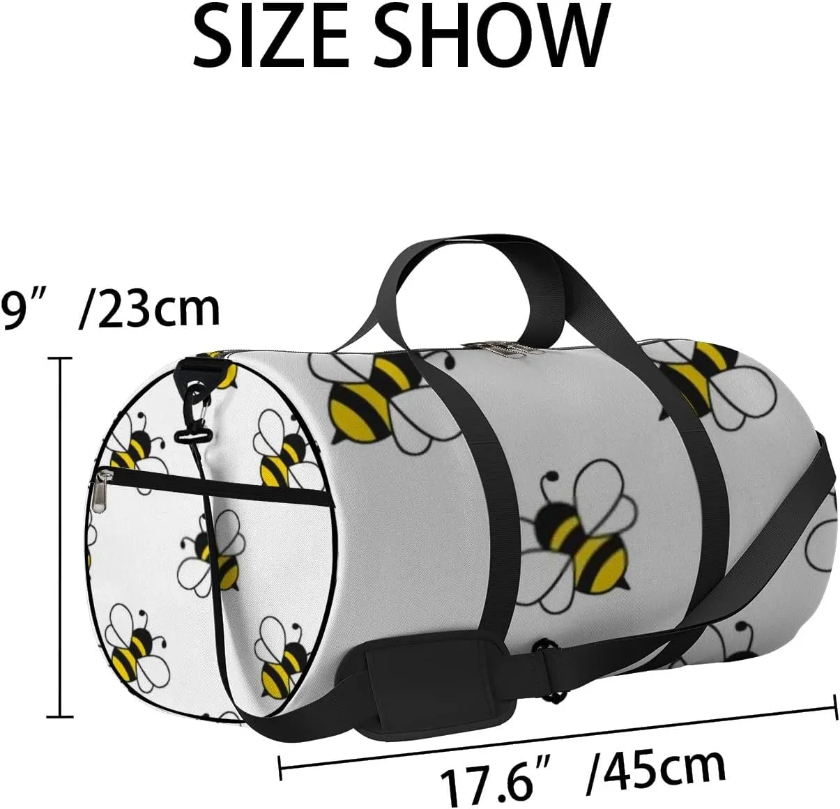 Sports Gym Bag for Women and Men Waterproof Cartoon Black Yellow Bees Duffel Bag Lightweight Carryon Traveling Boarding Gripsack