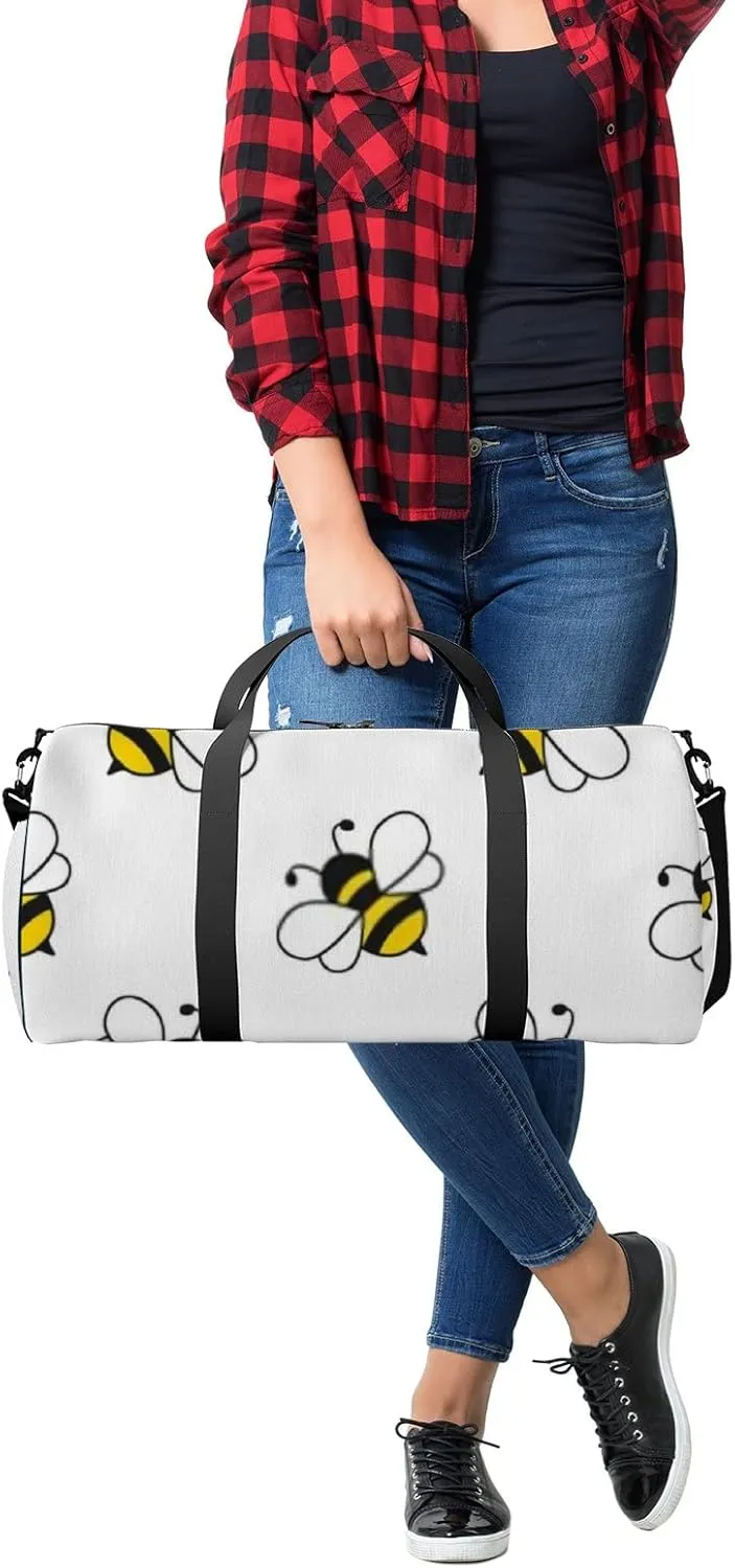 Sports Gym Bag for Women and Men Waterproof Cartoon Black Yellow Bees Duffel Bag Lightweight Carryon Traveling Boarding Gripsack