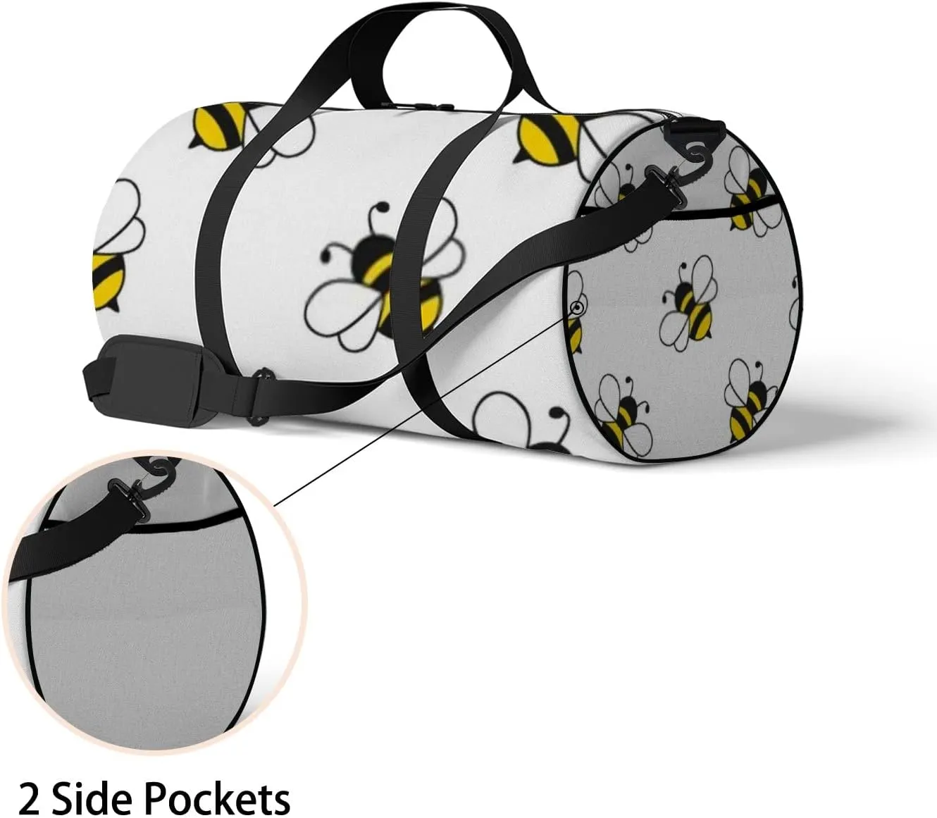 Sports Gym Bag for Women and Men Waterproof Cartoon Black Yellow Bees Duffel Bag Lightweight Carryon Traveling Boarding Gripsack