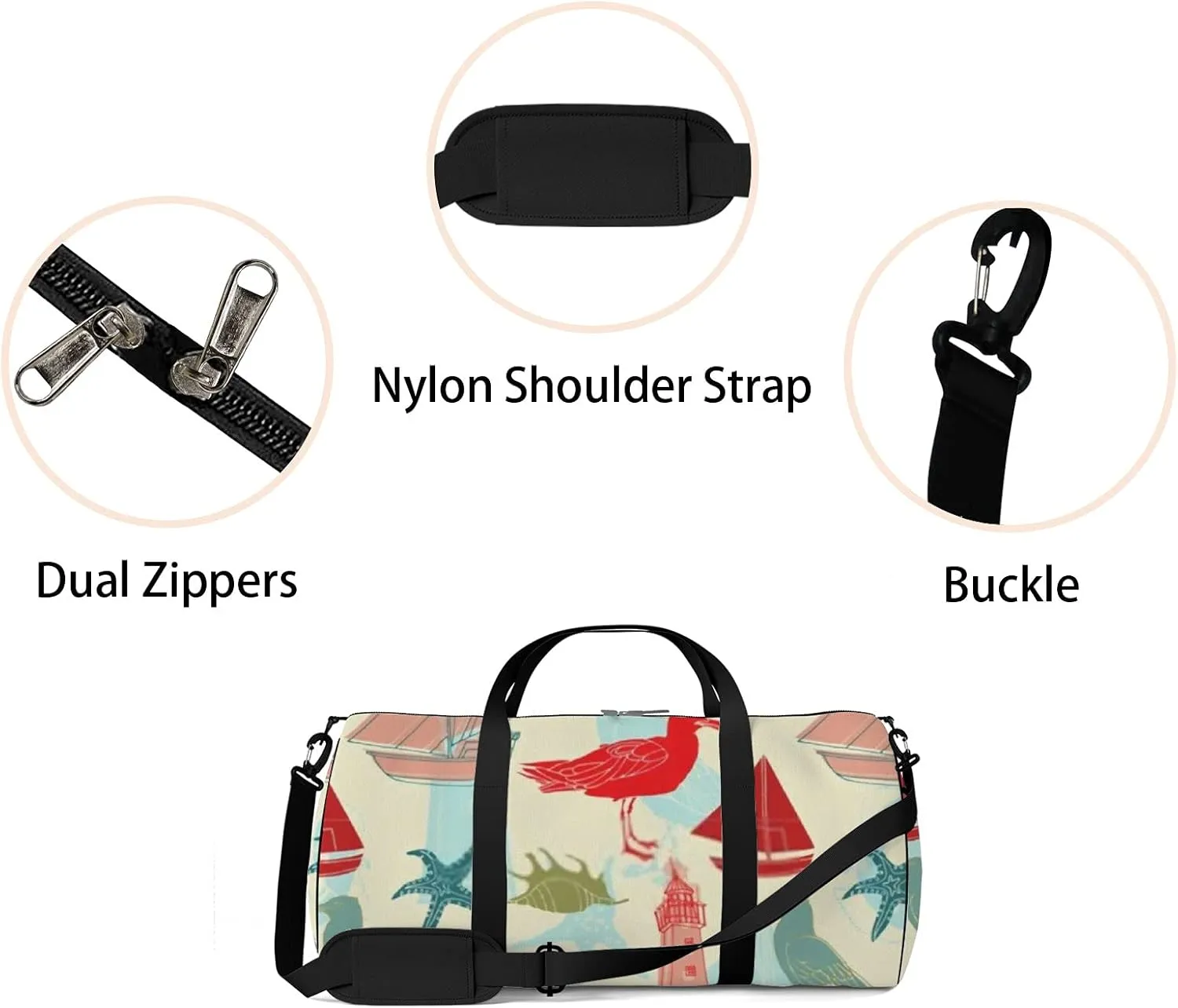 Sports Gym Bag for Women and Men Waterproof Cartoon Cute Marine Pattern Duffel Bag Lightweight Carryon Traveling Boarding Gripsack