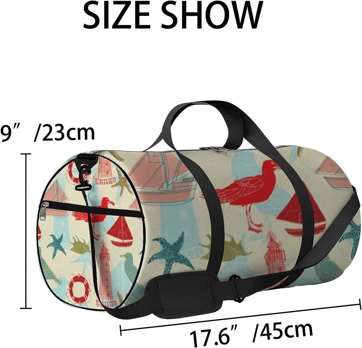 Sports Gym Bag for Women and Men Waterproof Cartoon Cute Marine Pattern Duffel Bag Lightweight Carryon Traveling Boarding Gripsack