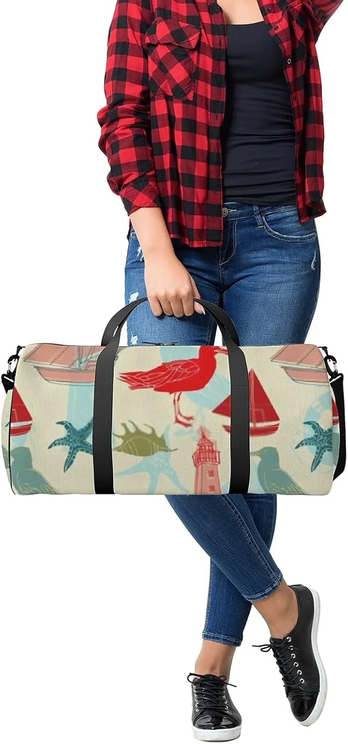 Sports Gym Bag for Women and Men Waterproof Cartoon Cute Marine Pattern Duffel Bag Lightweight Carryon Traveling Boarding Gripsack