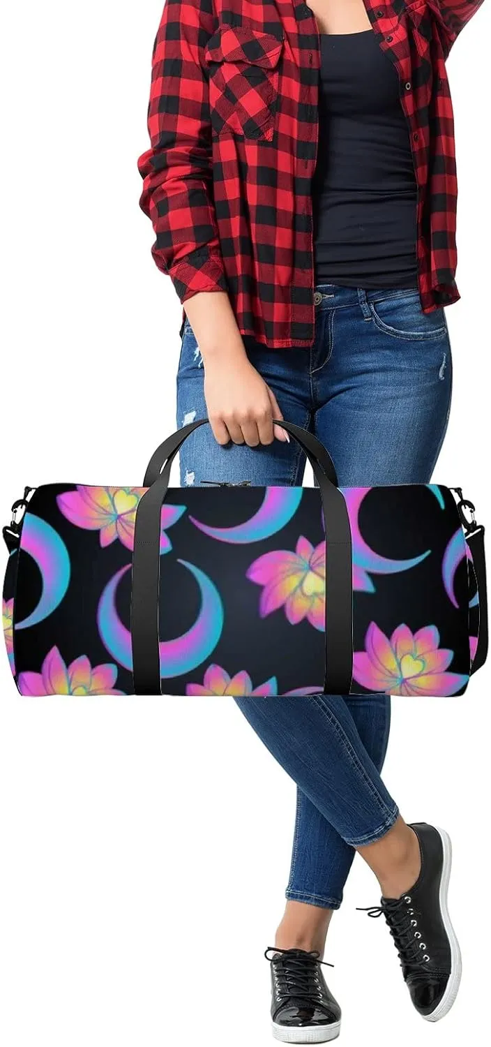 Sports Gym Bag for Women and Men Waterproof Cartoon Lotus Pink Duffel Bag Lightweight Carryon Traveling Boarding Gripsack