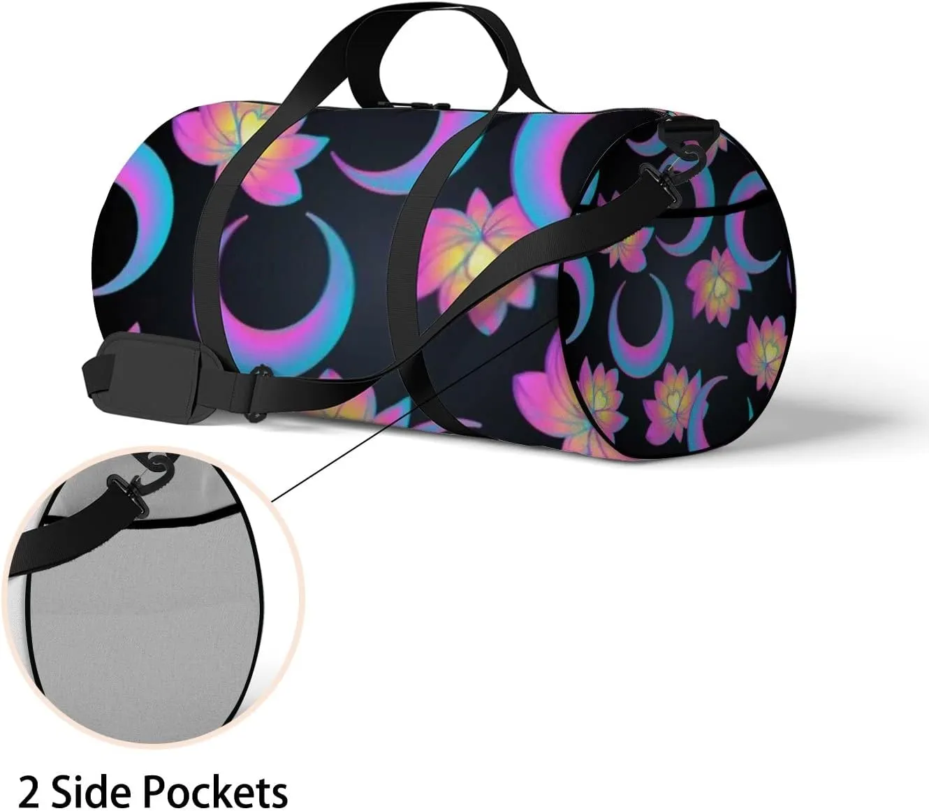 Sports Gym Bag for Women and Men Waterproof Cartoon Lotus Pink Duffel Bag Lightweight Carryon Traveling Boarding Gripsack