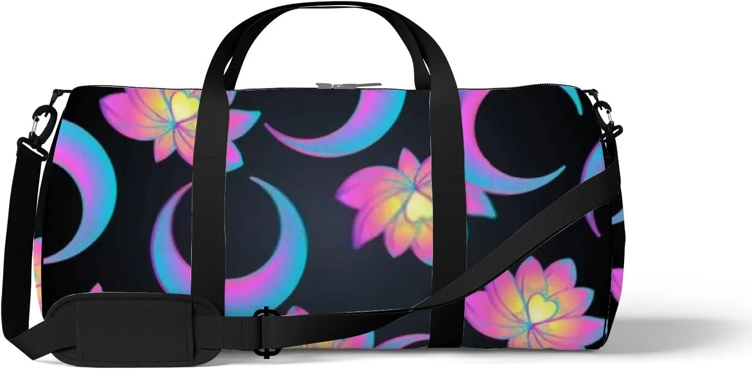 Sports Gym Bag for Women and Men Waterproof Cartoon Lotus Pink Duffel Bag Lightweight Carryon Traveling Boarding Gripsack