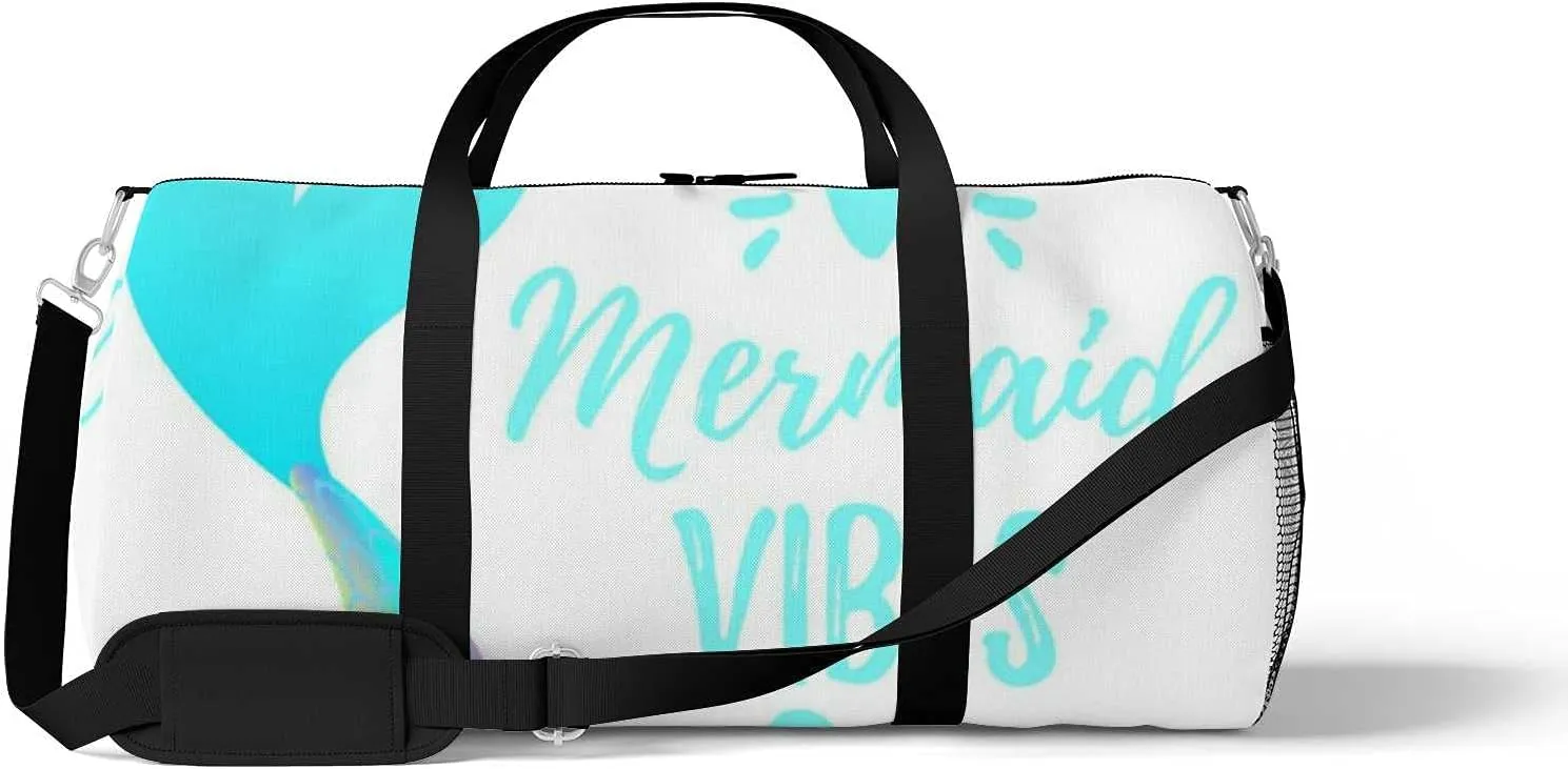 Sports Gym Bag for Women and Men Waterproof Cartoon Style Illustration Cute Mermaid Duffel Bag Lightweight Carryon Traveling Boarding Gripsack