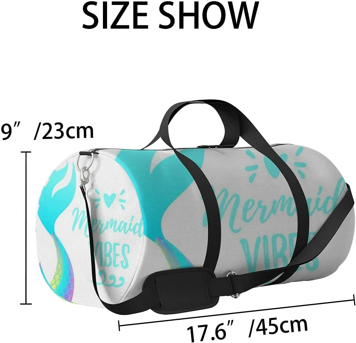 Sports Gym Bag for Women and Men Waterproof Cartoon Style Illustration Cute Mermaid Duffel Bag Lightweight Carryon Traveling Boarding Gripsack