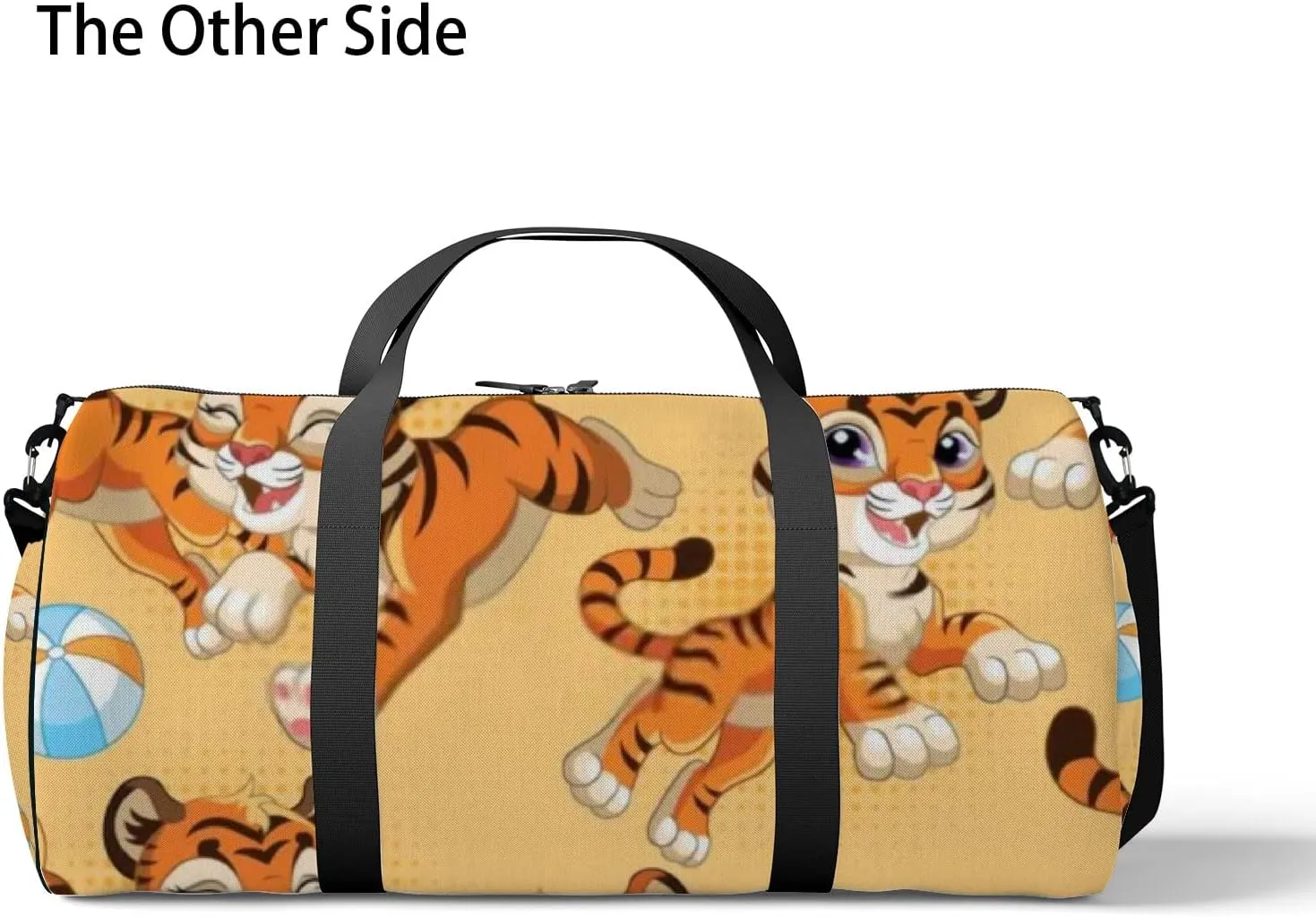 Sports Gym Bag for Women and Men Waterproof Cartoon Tigers Balls Orange Duffel Bag Lightweight Carryon Traveling Boarding Gripsack