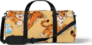Sports Gym Bag for Women and Men Waterproof Cartoon Tigers Balls Orange Duffel Bag Lightweight Carryon Traveling Boarding Gripsack
