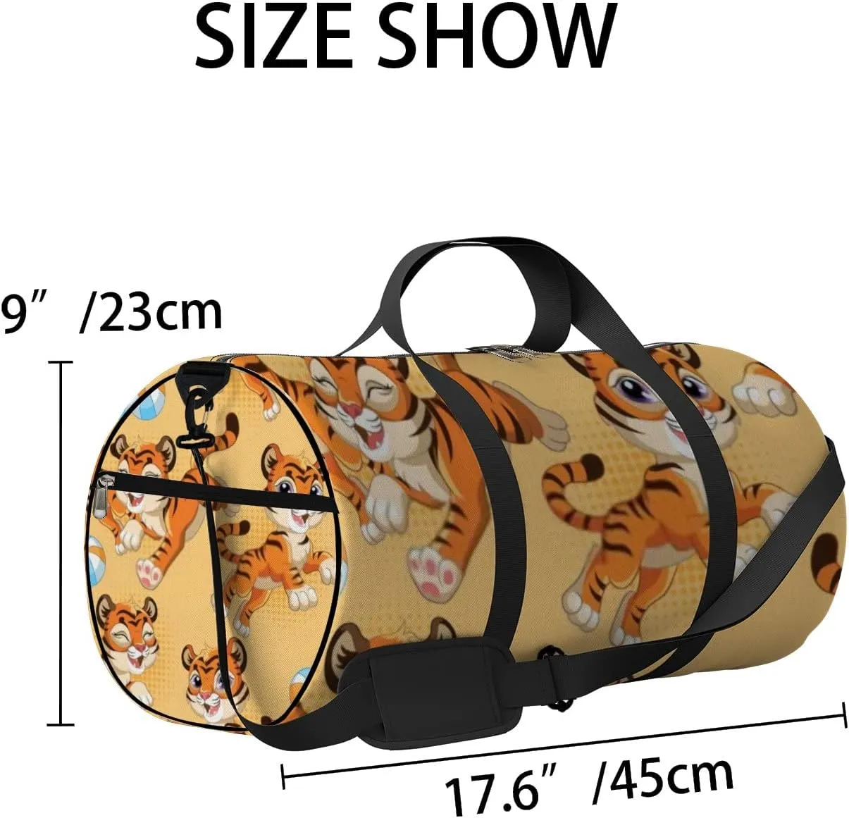 Sports Gym Bag for Women and Men Waterproof Cartoon Tigers Balls Orange Duffel Bag Lightweight Carryon Traveling Boarding Gripsack