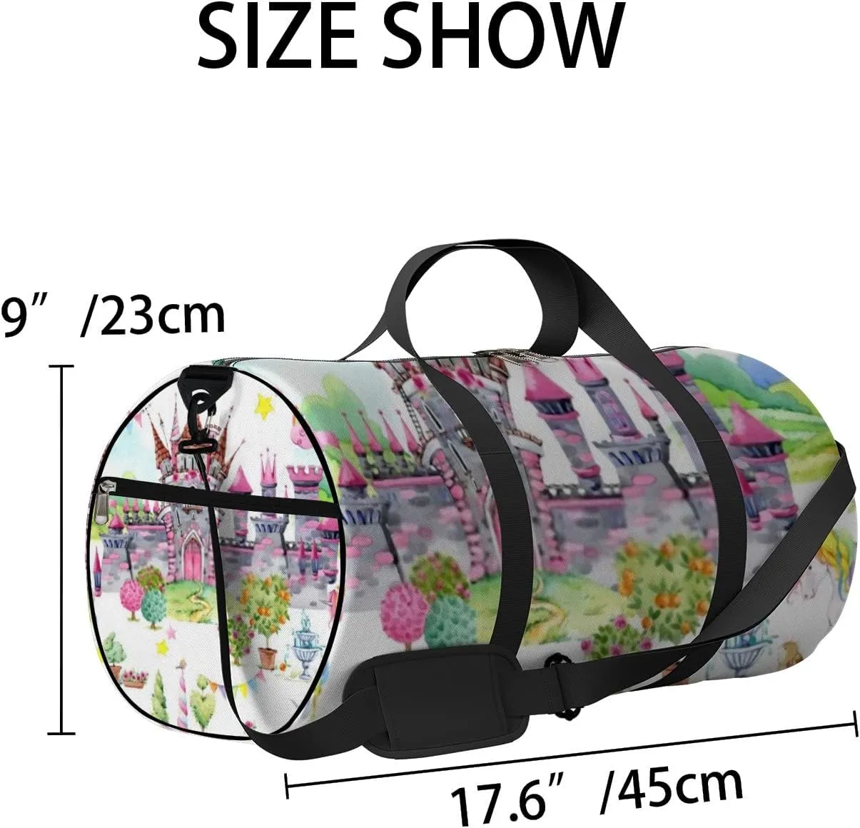 Sports Gym Bag for Women and Men Waterproof Castle of Princess Watercolor Style Duffel Bag Lightweight Carryon Traveling Boarding Gripsack