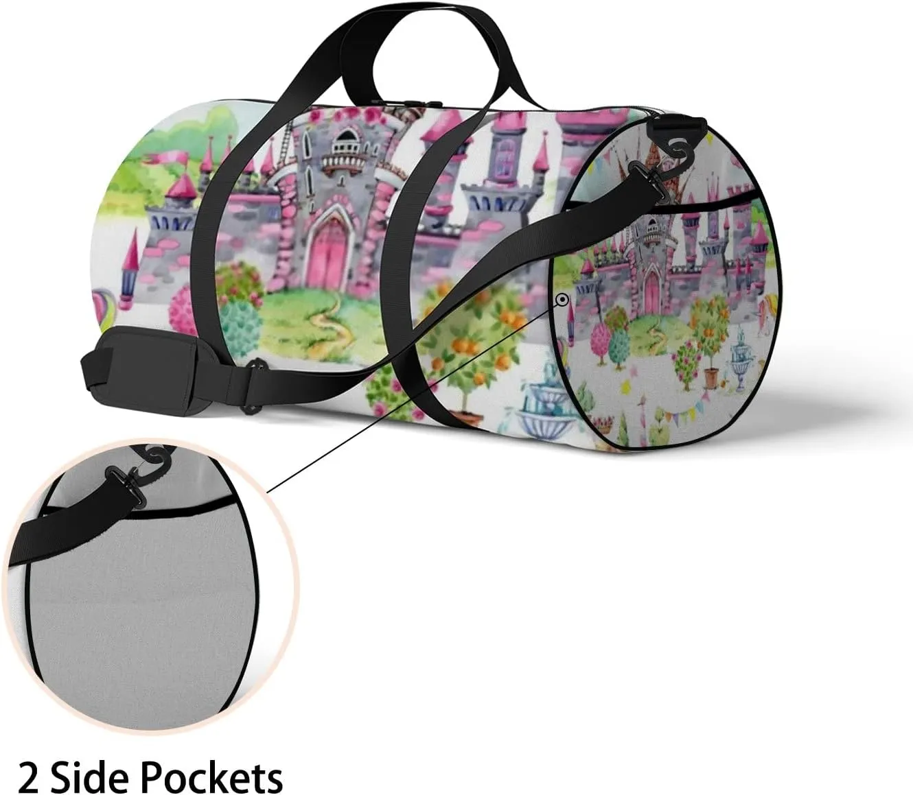 Sports Gym Bag for Women and Men Waterproof Castle of Princess Watercolor Style Duffel Bag Lightweight Carryon Traveling Boarding Gripsack