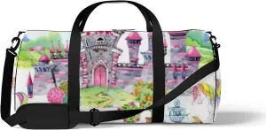 Sports Gym Bag for Women and Men Waterproof Castle of Princess Watercolor Style Duffel Bag Lightweight Carryon Traveling Boarding Gripsack
