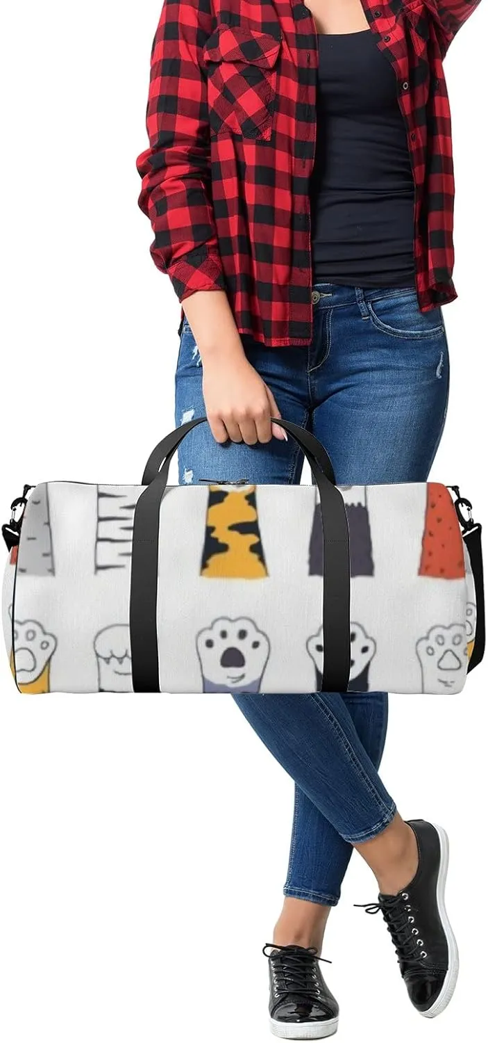 Sports Gym Bag for Women and Men Waterproof Cat Paws Doodle Cute Cartoon Style Duffel Bag Lightweight Carryon Traveling Boarding Gripsack
