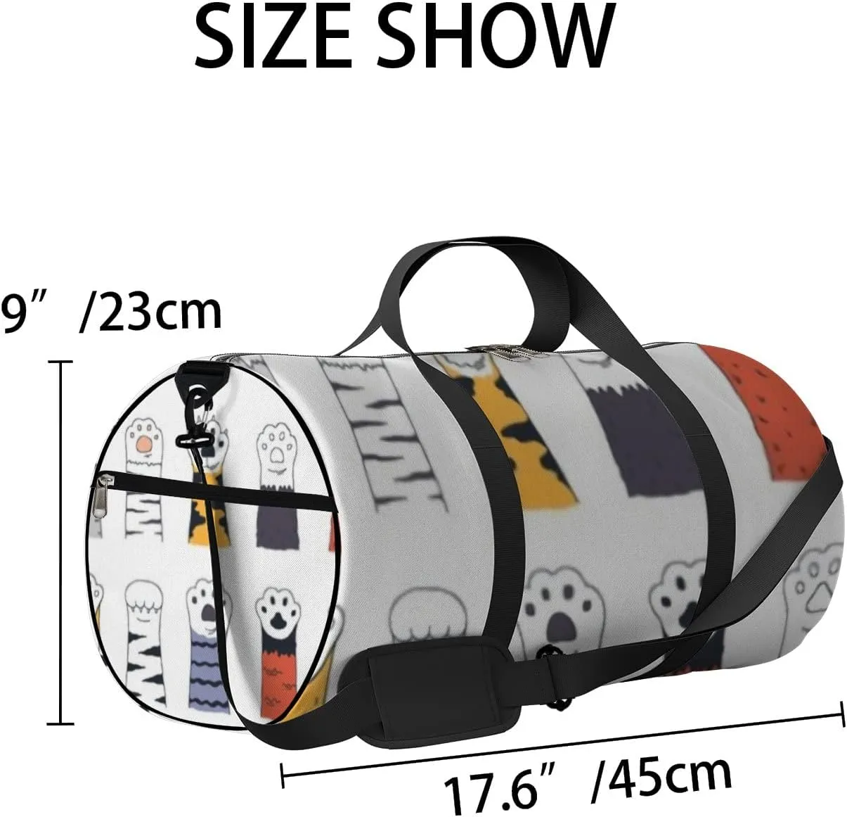 Sports Gym Bag for Women and Men Waterproof Cat Paws Doodle Cute Cartoon Style Duffel Bag Lightweight Carryon Traveling Boarding Gripsack