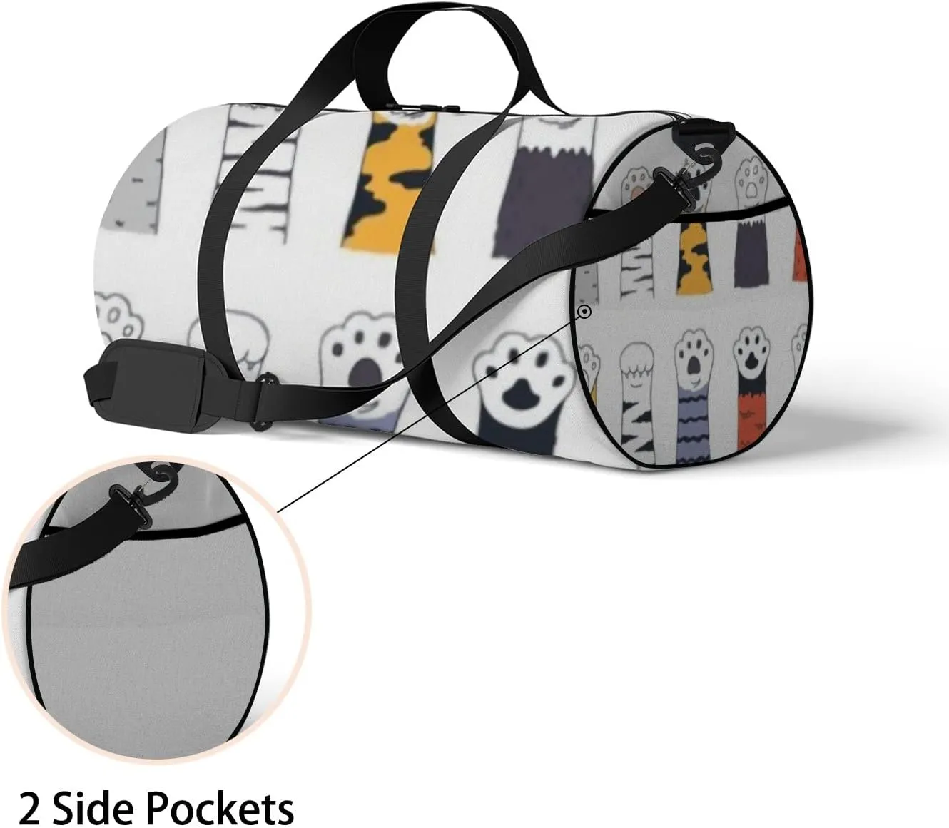 Sports Gym Bag for Women and Men Waterproof Cat Paws Doodle Cute Cartoon Style Duffel Bag Lightweight Carryon Traveling Boarding Gripsack