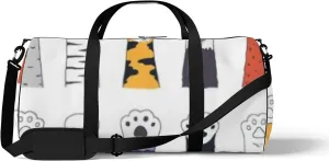 Sports Gym Bag for Women and Men Waterproof Cat Paws Doodle Cute Cartoon Style Duffel Bag Lightweight Carryon Traveling Boarding Gripsack