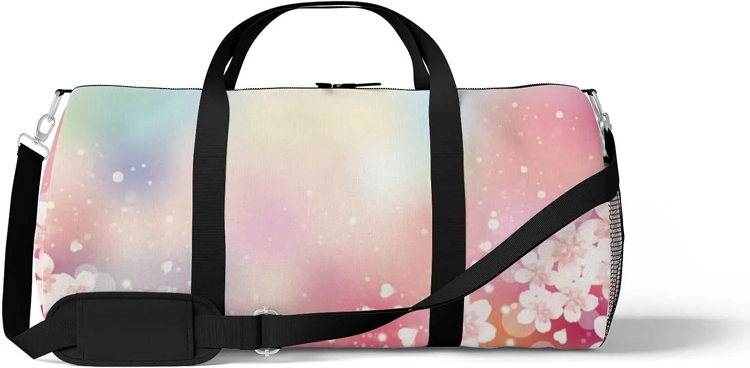 Sports Gym Bag for Women and Men Waterproof Cherry Blossom Duffel Bag Lightweight Carryon Traveling Boarding Gripsack