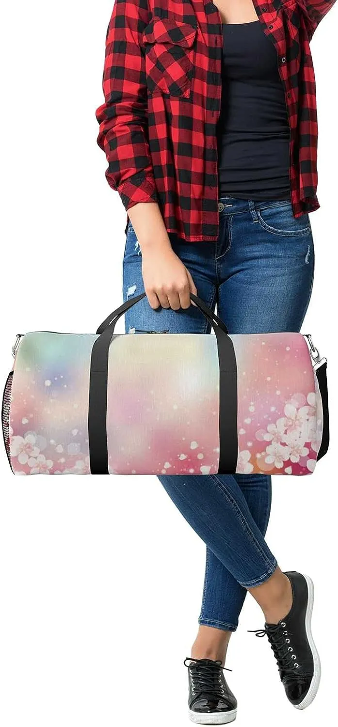 Sports Gym Bag for Women and Men Waterproof Cherry Blossom Duffel Bag Lightweight Carryon Traveling Boarding Gripsack