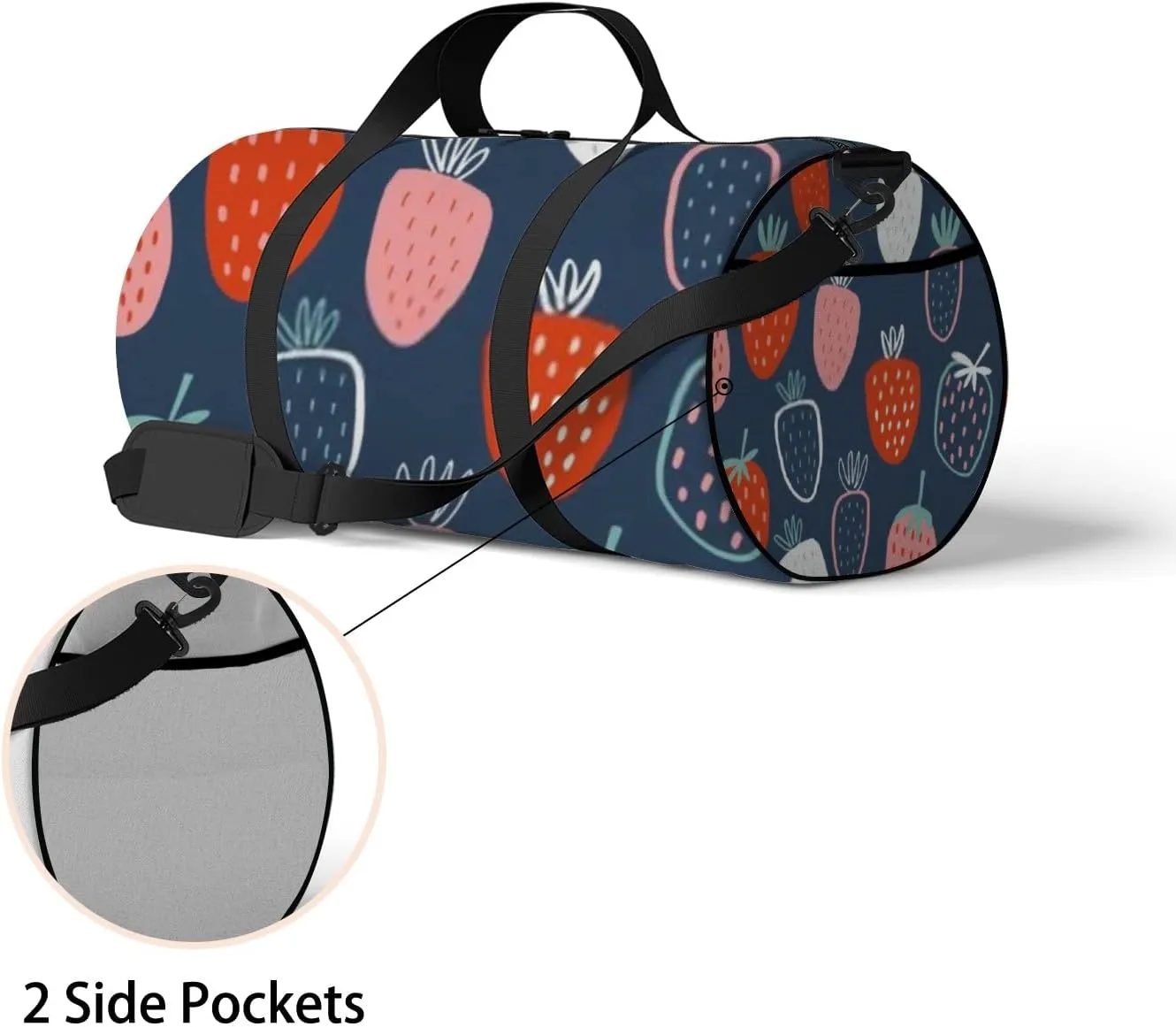 Sports Gym Bag for Women and Men Waterproof Childish Hand Drawn Strawberry Blue Duffel Bag Lightweight Carryon Traveling Boarding Gripsack
