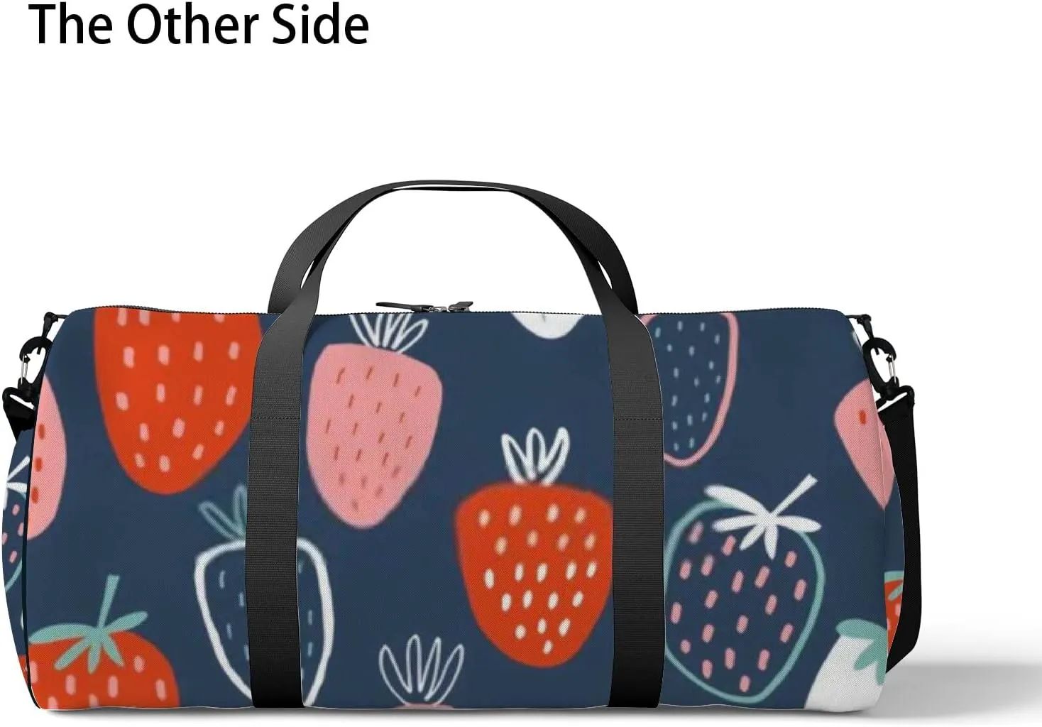 Sports Gym Bag for Women and Men Waterproof Childish Hand Drawn Strawberry Blue Duffel Bag Lightweight Carryon Traveling Boarding Gripsack