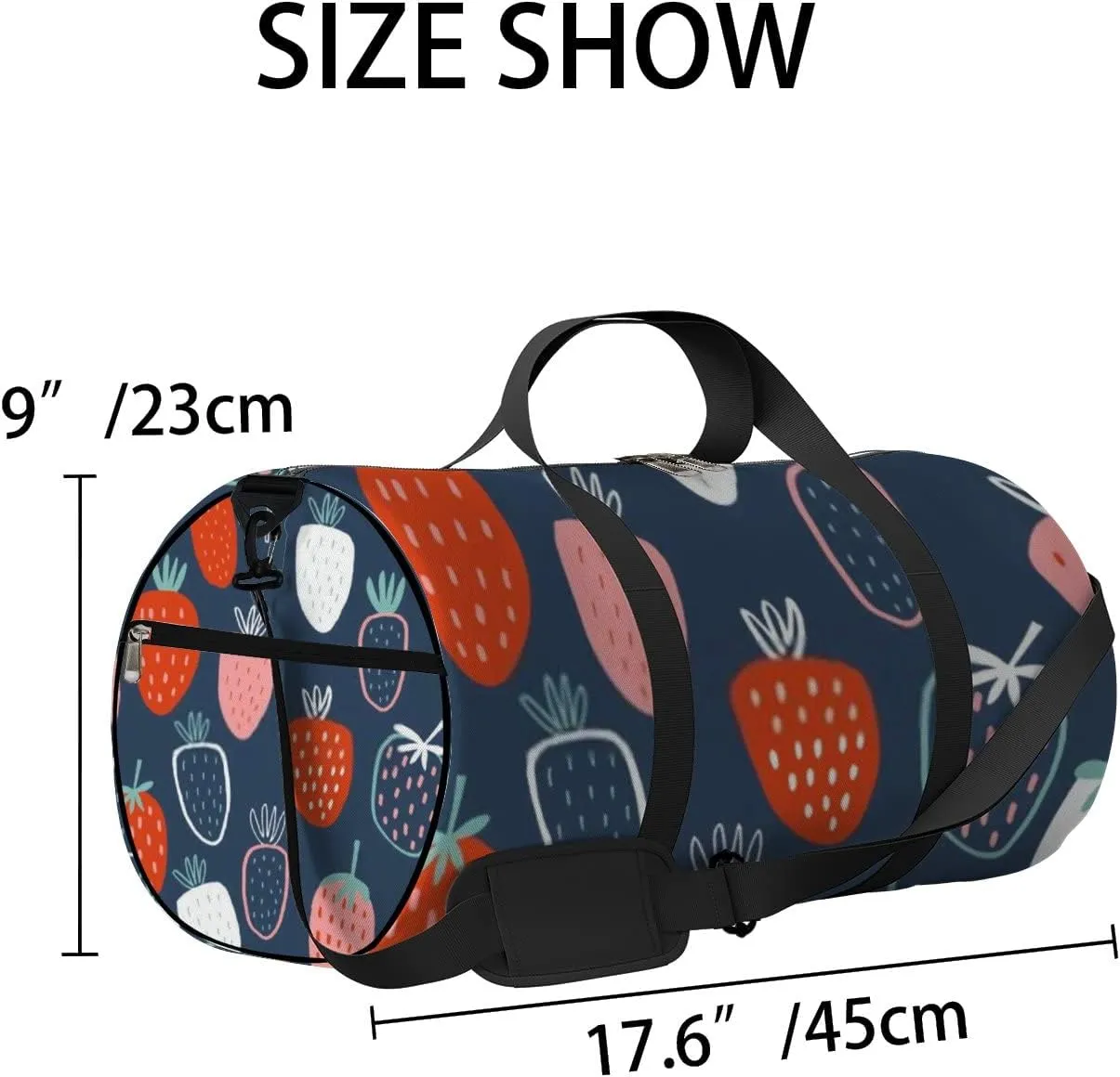 Sports Gym Bag for Women and Men Waterproof Childish Hand Drawn Strawberry Blue Duffel Bag Lightweight Carryon Traveling Boarding Gripsack
