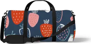 Sports Gym Bag for Women and Men Waterproof Childish Hand Drawn Strawberry Blue Duffel Bag Lightweight Carryon Traveling Boarding Gripsack