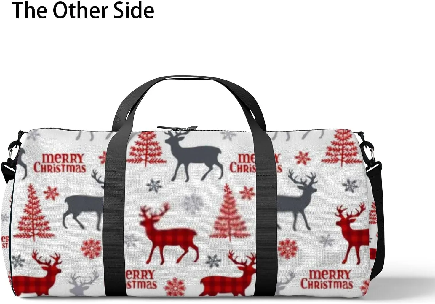 Sports Gym Bag for Women and Men Waterproof Christmas Deer Tree Snowflakes White Duffel Bag Lightweight Carryon Traveling Boarding Gripsack