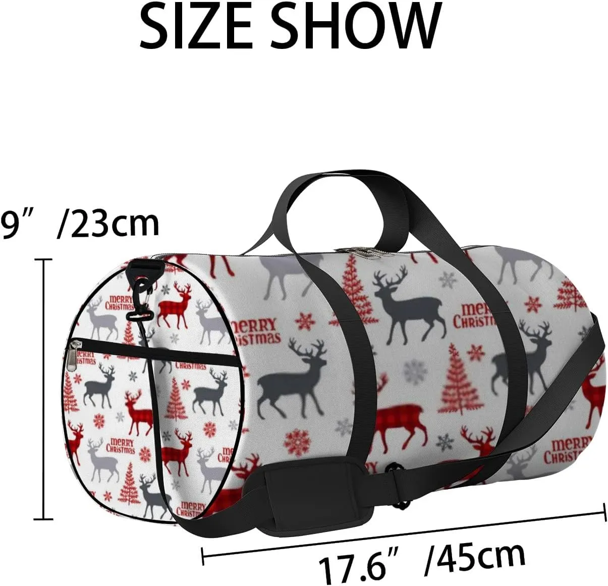 Sports Gym Bag for Women and Men Waterproof Christmas Deer Tree Snowflakes White Duffel Bag Lightweight Carryon Traveling Boarding Gripsack
