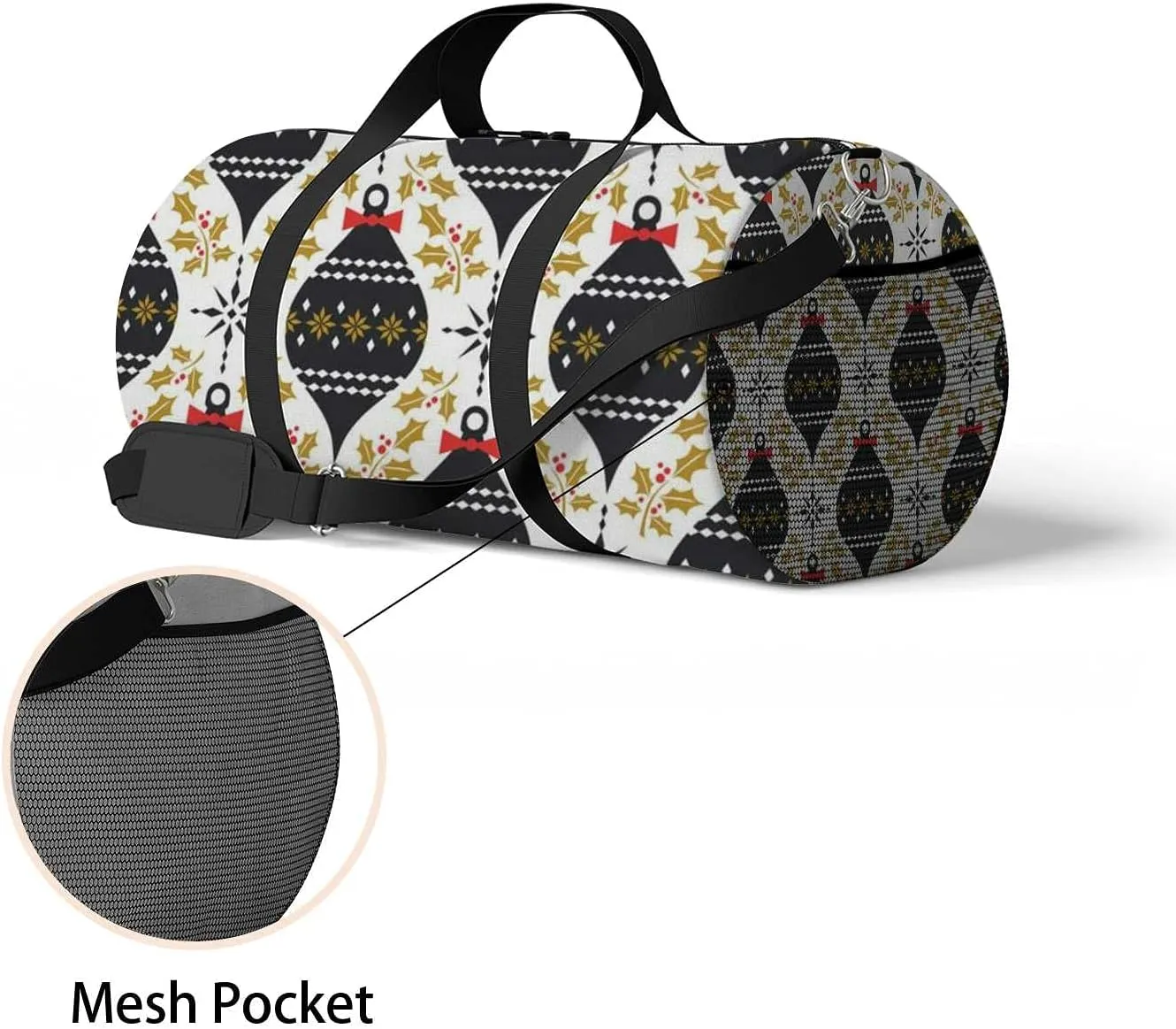 Sports Gym Bag for Women and Men Waterproof Christmas Pattern Retro Style Duffel Bag Lightweight Carryon Traveling Boarding Gripsack
