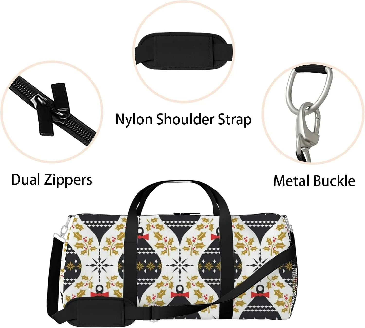 Sports Gym Bag for Women and Men Waterproof Christmas Pattern Retro Style Duffel Bag Lightweight Carryon Traveling Boarding Gripsack