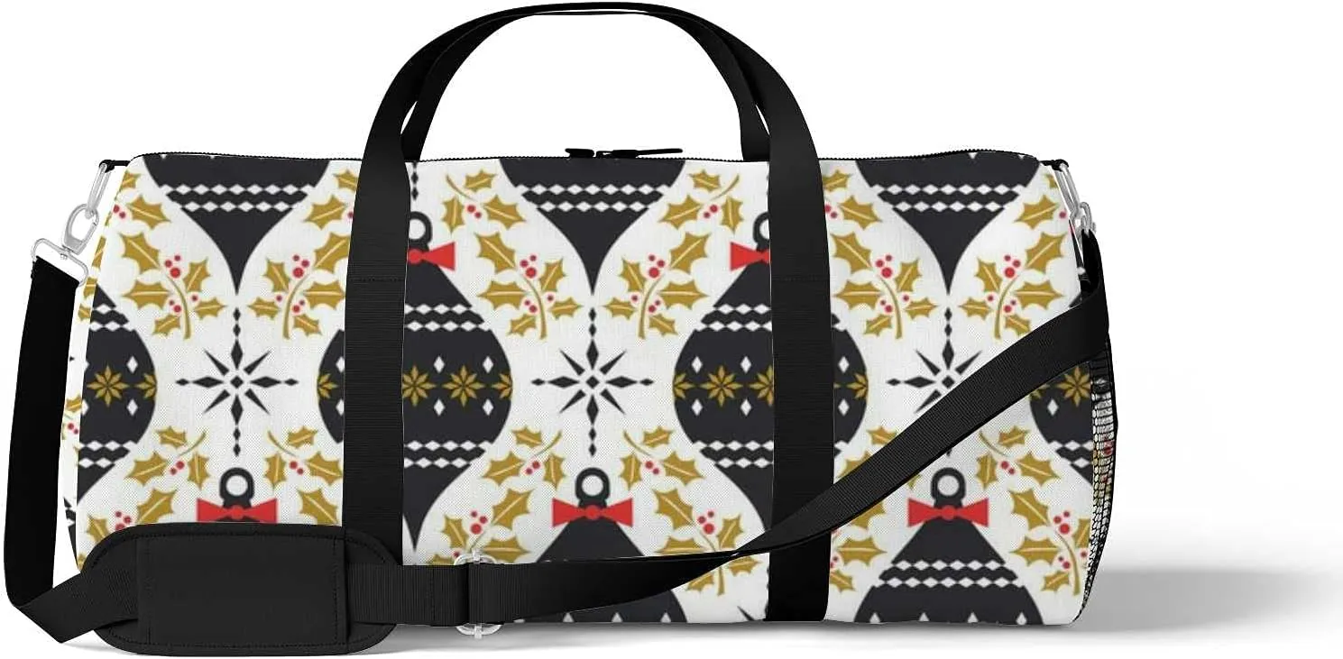 Sports Gym Bag for Women and Men Waterproof Christmas Pattern Retro Style Duffel Bag Lightweight Carryon Traveling Boarding Gripsack