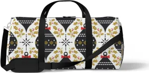 Sports Gym Bag for Women and Men Waterproof Christmas Pattern Retro Style Duffel Bag Lightweight Carryon Traveling Boarding Gripsack
