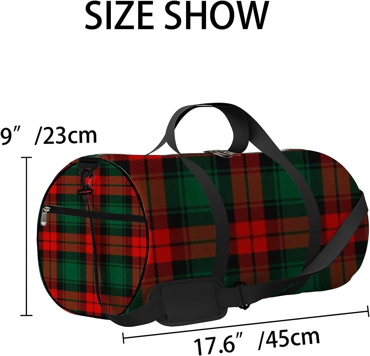 Sports Gym Bag for Women and Men Waterproof Christmas Red Dark Green Black Plaid Duffel Bag Lightweight Carryon Traveling Boarding Gripsack