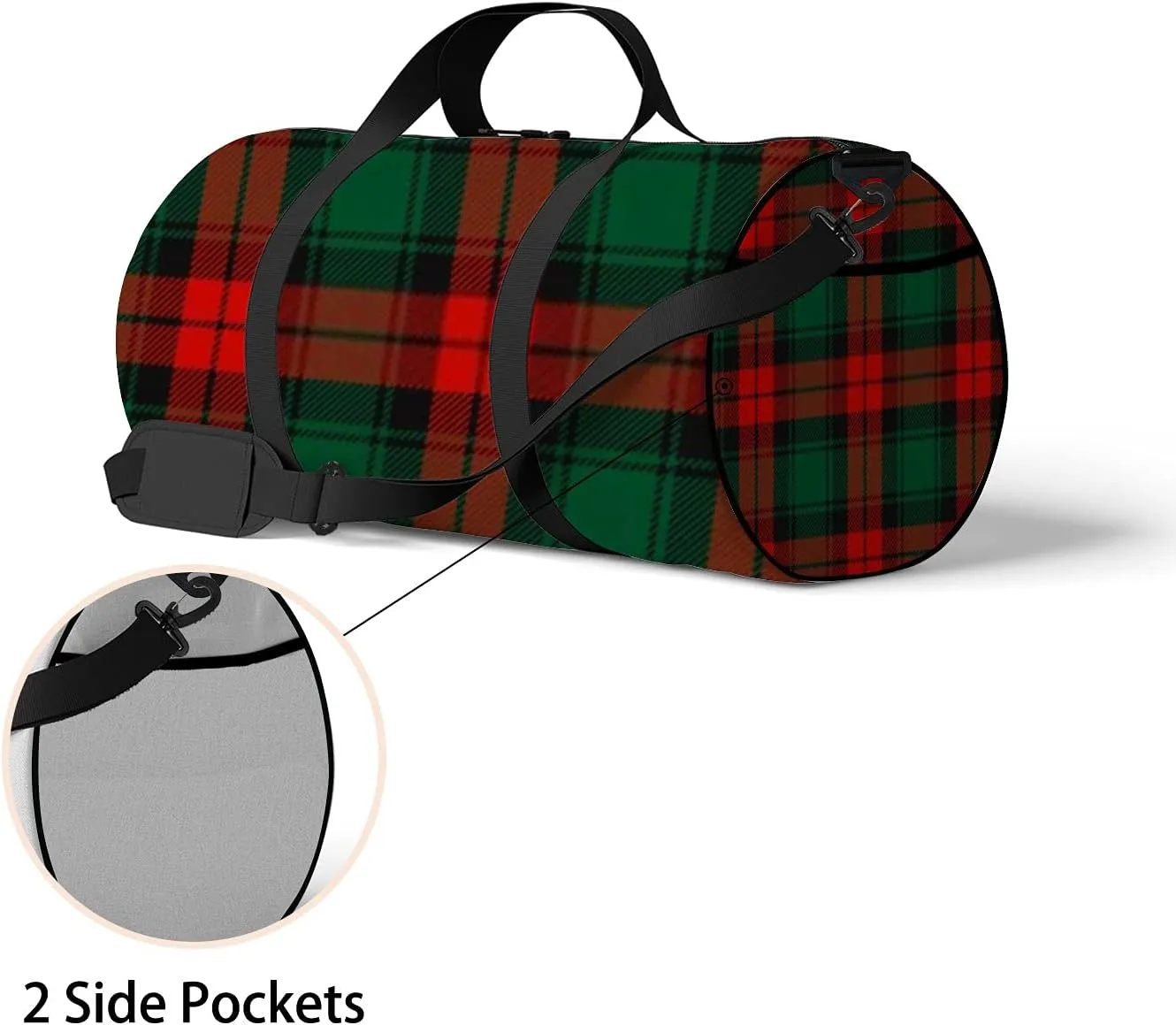 Sports Gym Bag for Women and Men Waterproof Christmas Red Dark Green Black Plaid Duffel Bag Lightweight Carryon Traveling Boarding Gripsack